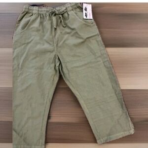 Ragtop USA 100% Cotton Pull On Capris Army Green L  Pants  Front Pockets NWT